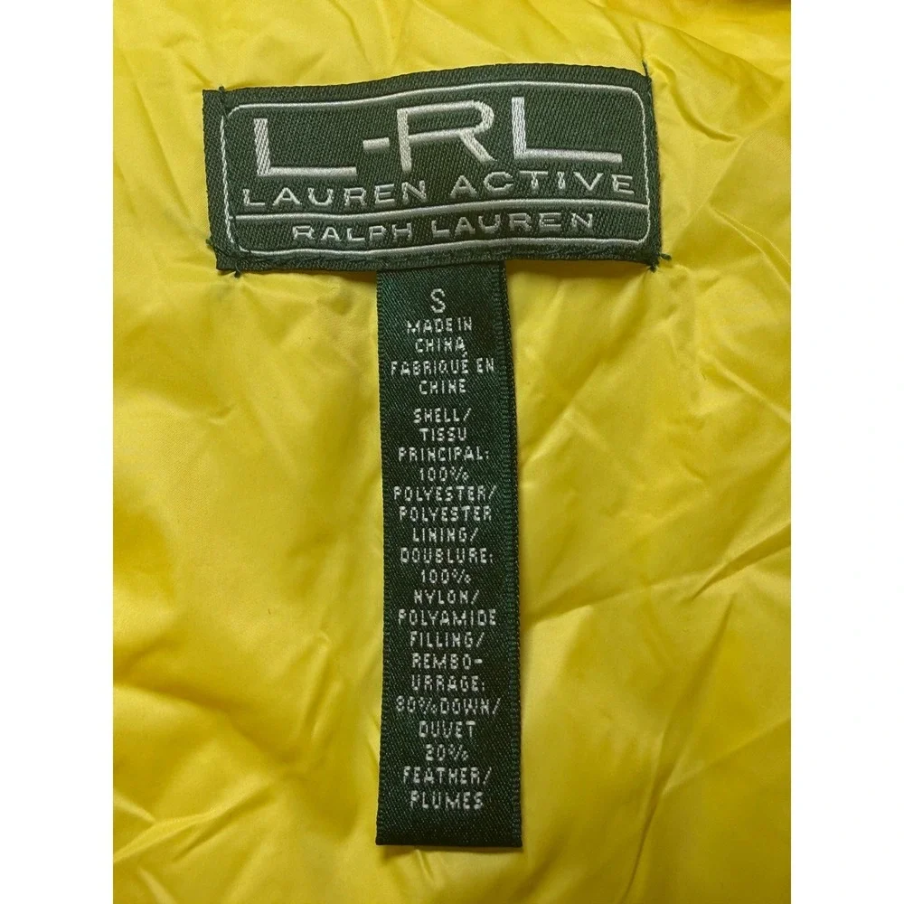 Lauren Active Ralph Lauren Yellow Down Puffer Vest Womens Small Full Zip Quilted